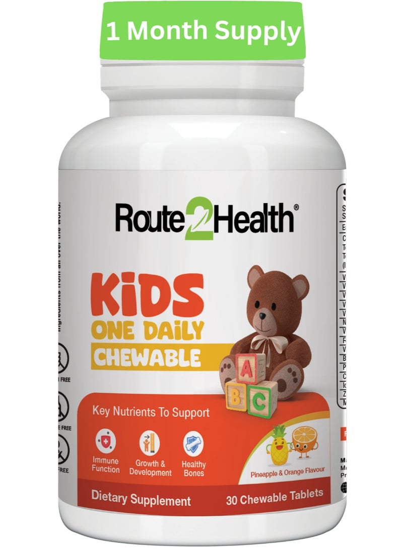 Route2Health Multivitamins for Kids – 30 Chewable Tablets, Pineapple & Orange Flavor – Essential Nutrients: Vitamins A, C, D3, E, B6, B12, Calcium, Zinc, & Magnesium for Growth & Immunity - Image 1
